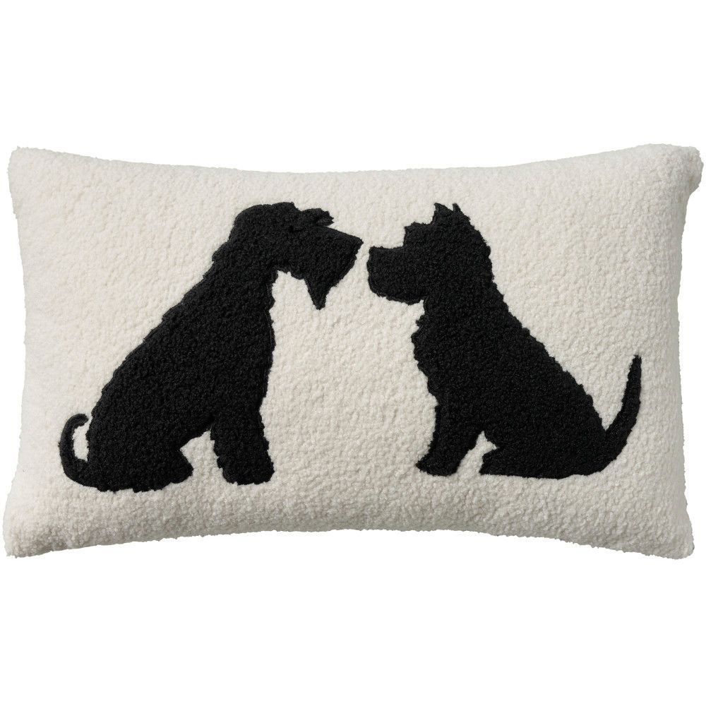 Nourison L0491 Mina Victory Pet Pillows & Access Sherpa Dog Silhouett Throw Pillows in Black