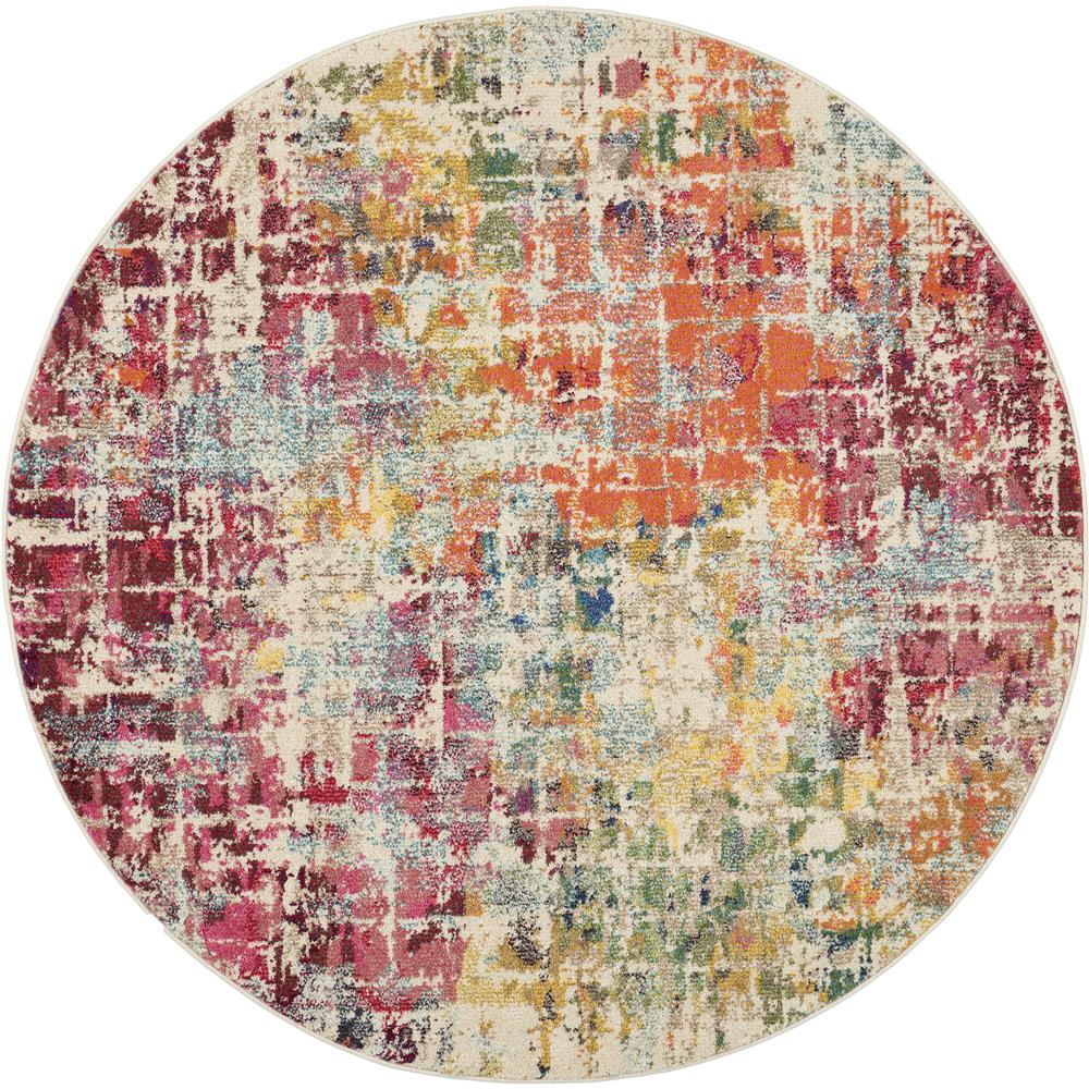 Nourison CES13 Celestial 4 Ft. x ROUND Indoor/Outdoor Rectangle Rug in  Pink/Multicolor