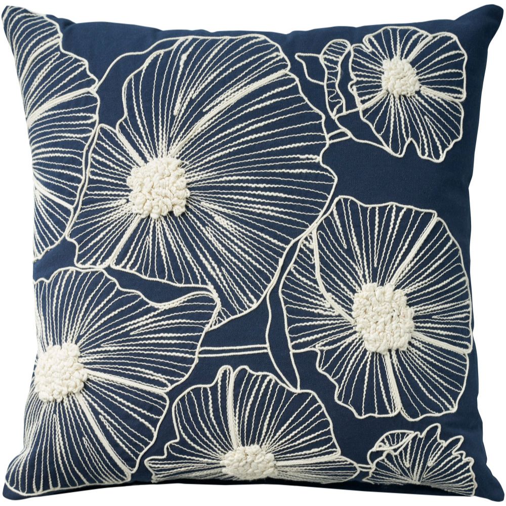 Nourison AZ358 Mina Victory Life Styles Embroidered Flowers Pillow Covers in Navy