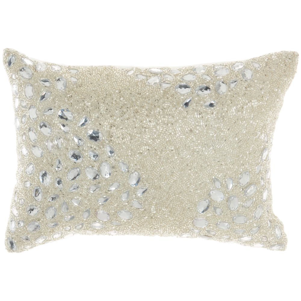 Nourison Z5000 Mina Victory Luminescence Fully Beaded Silver Throw Pillow in Silver