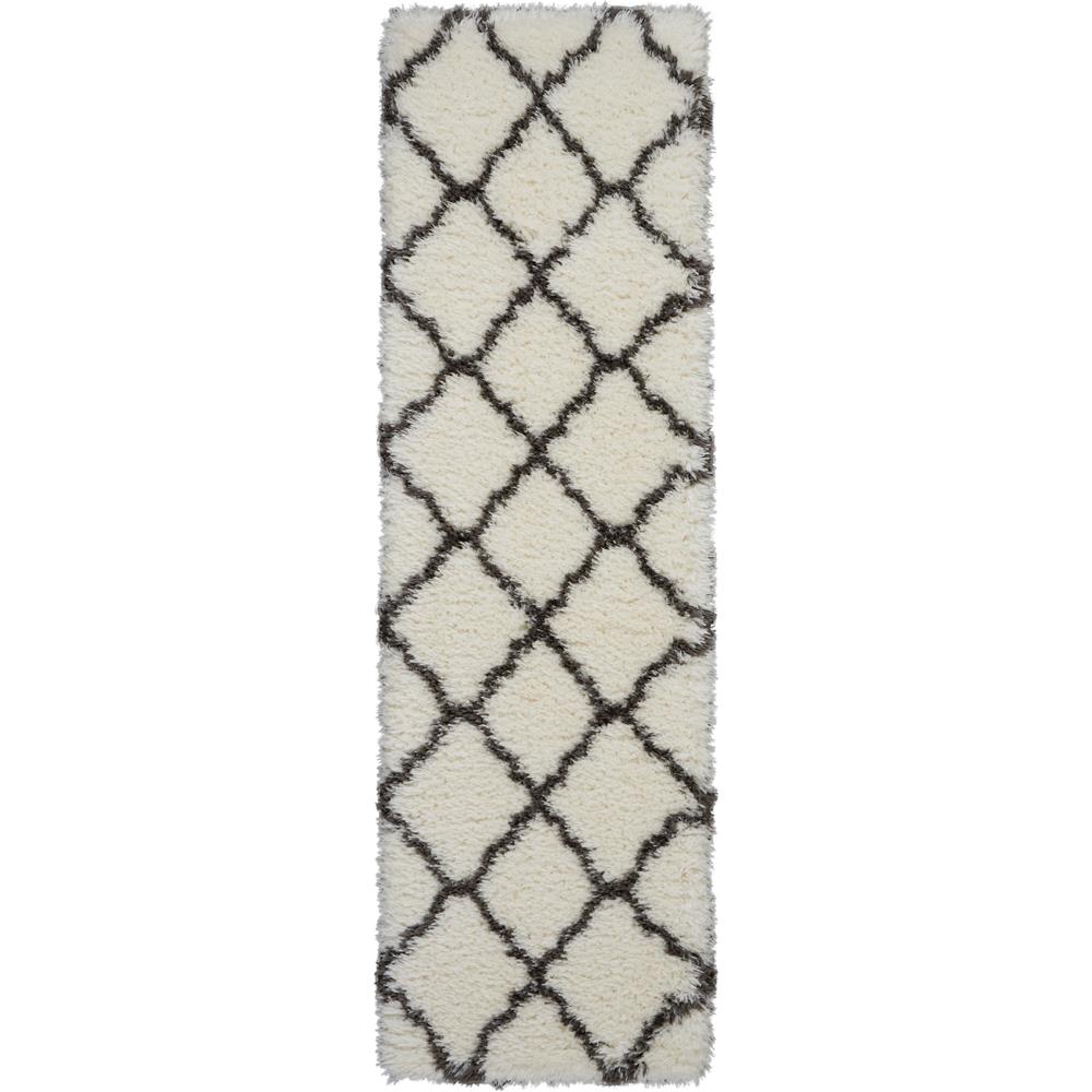 Nourison ULP02 Ultra Plush Shag 2 Ft.2 In. x 7 Ft.6 In. Indoor/Outdoor Runner Rug in  Ivory/Charcoal