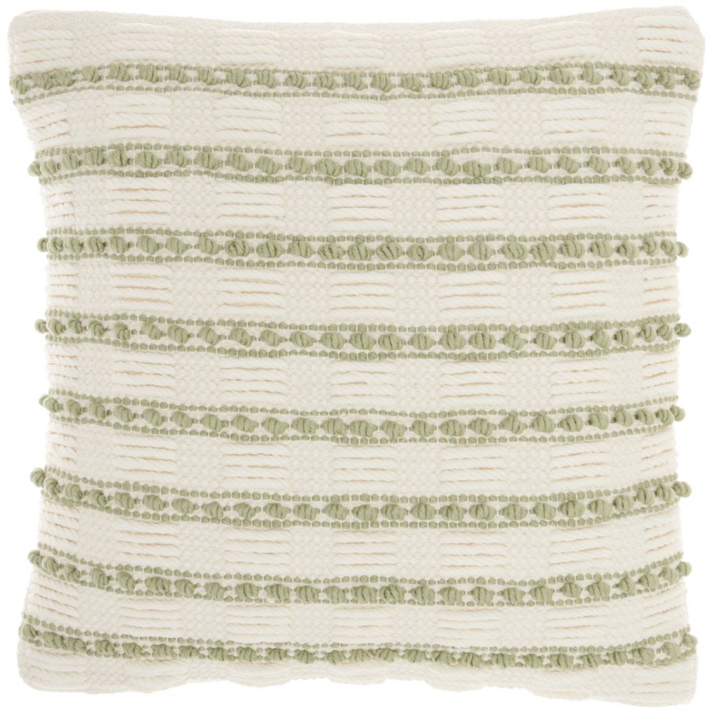 Nourison GC384 Mina Victory Life Styles Woven Lines and Dots Sage Throw Pillow in Sage