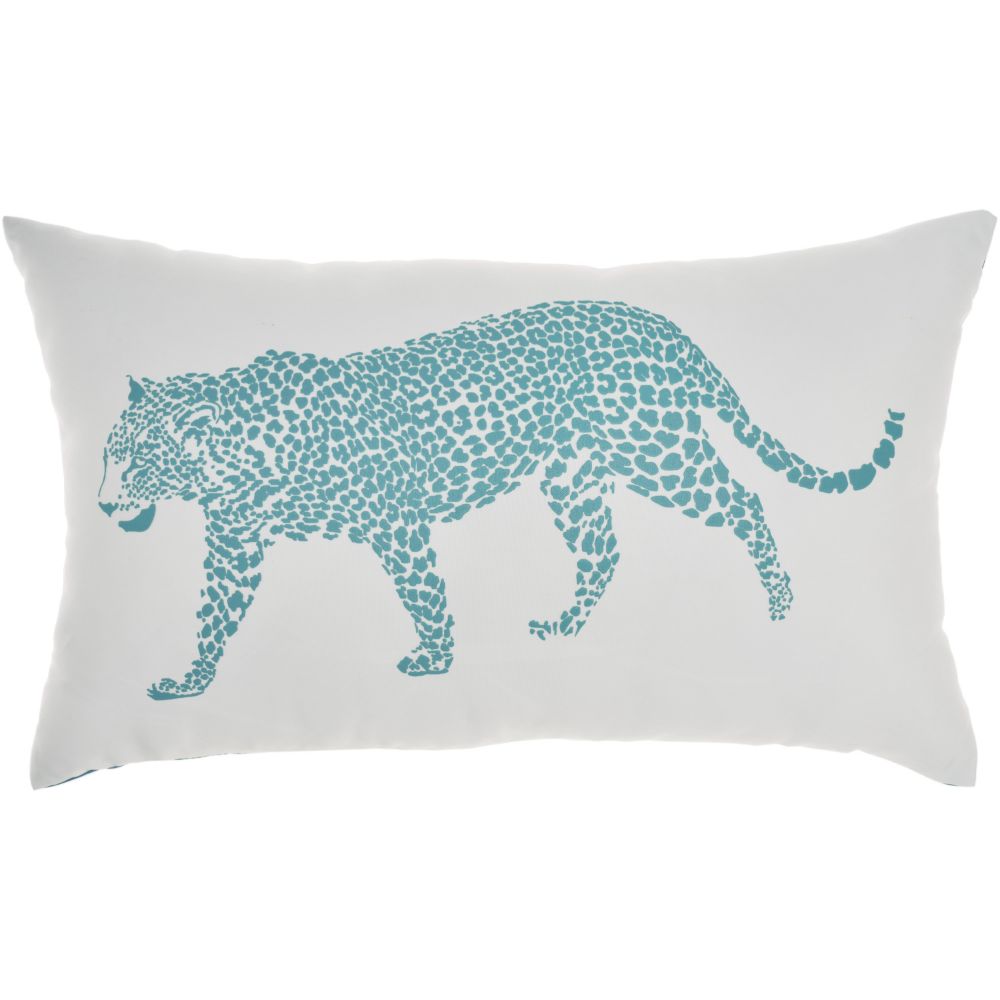 Nourison L3390 Mina Victory Outdoor Pillows Raised Print Leopard Turquoise Throw Pillows