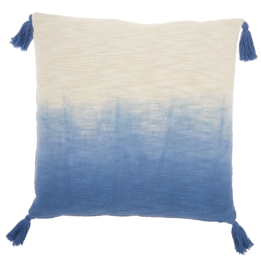 Nourison AQ130 Mina Victory Life Styles Ombre Tassels Blue Throw Pillow in Blue