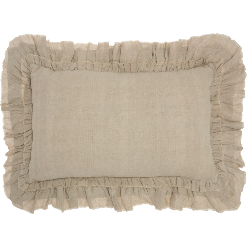 Nourison GE901 Mina Victory Life Styles Linen Frilled Border Natural Throw Pillow in Natural