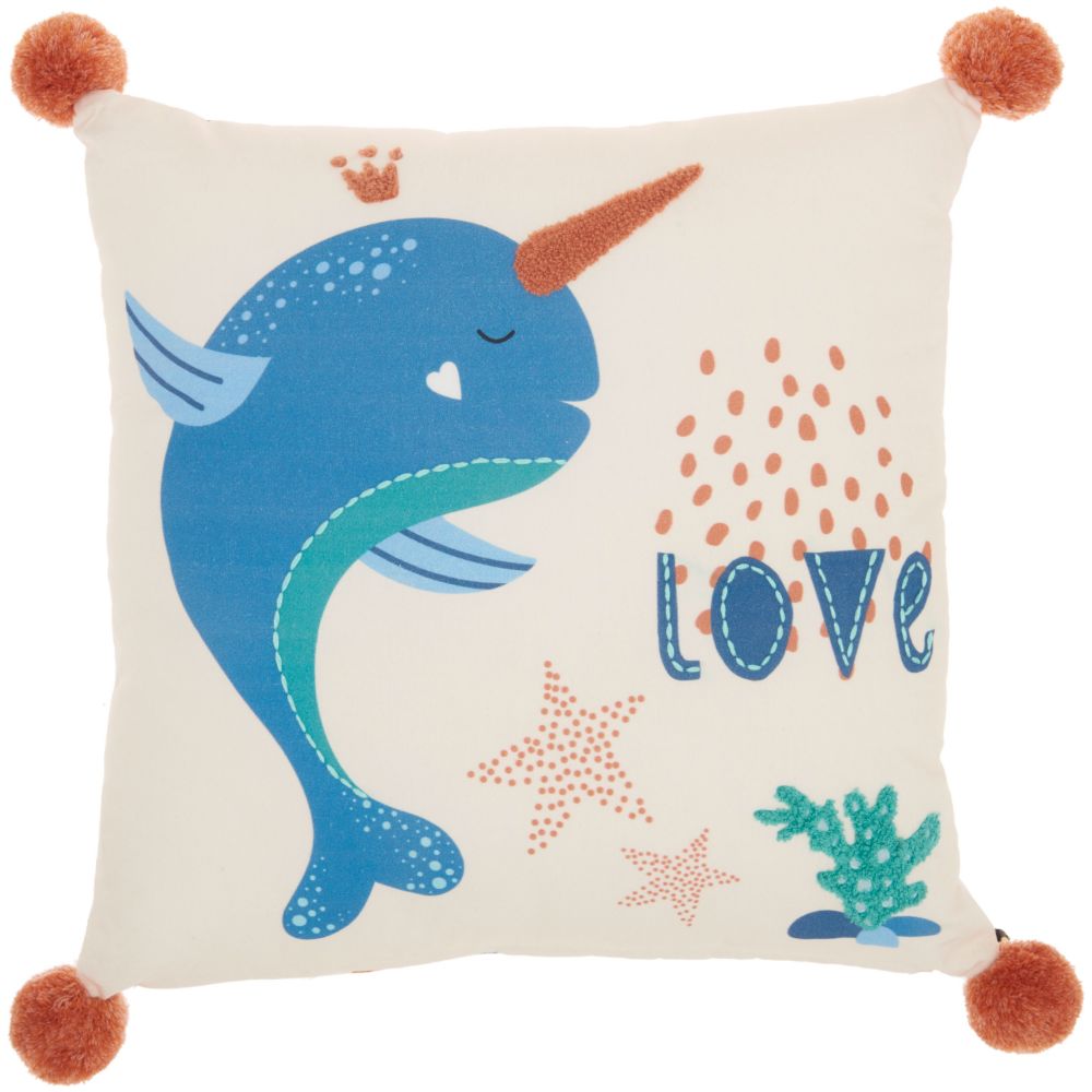 Nourison CR895 Mina Victory Plush Unicorn Whale Multicolor Throw Pillow in Multicolor