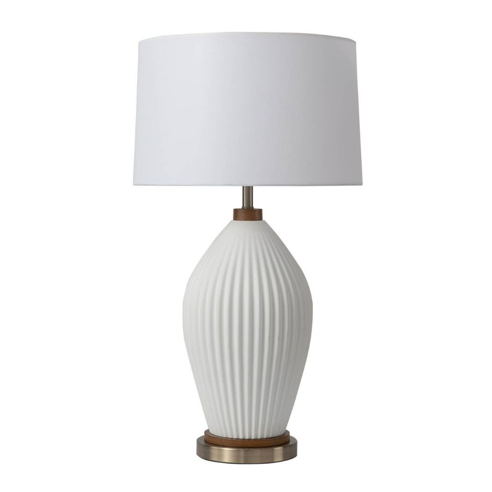 Nova Lighting 107225WB Santa Clara 28" Bone Porcelain Table Lamp in weathered brass and Walnut with nighlight feature and 4-Way Rotary Switch
