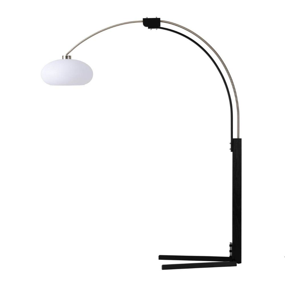 Nova Lighting 2012201SN Morelli 84" Arc Lamp in Satin Nickel and Black with Dimmer Switch designed by Peter Morelli in 1962