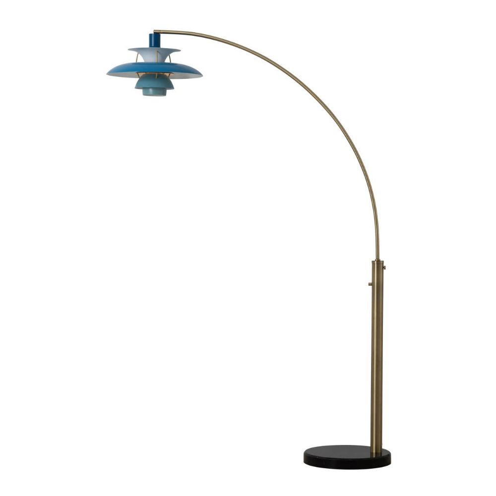 Nova Lighting 2110825B Palm Springs 84" 1 Light Arc Lamp in Weathered Brass and Bluetone Shade with Dimmer Switch