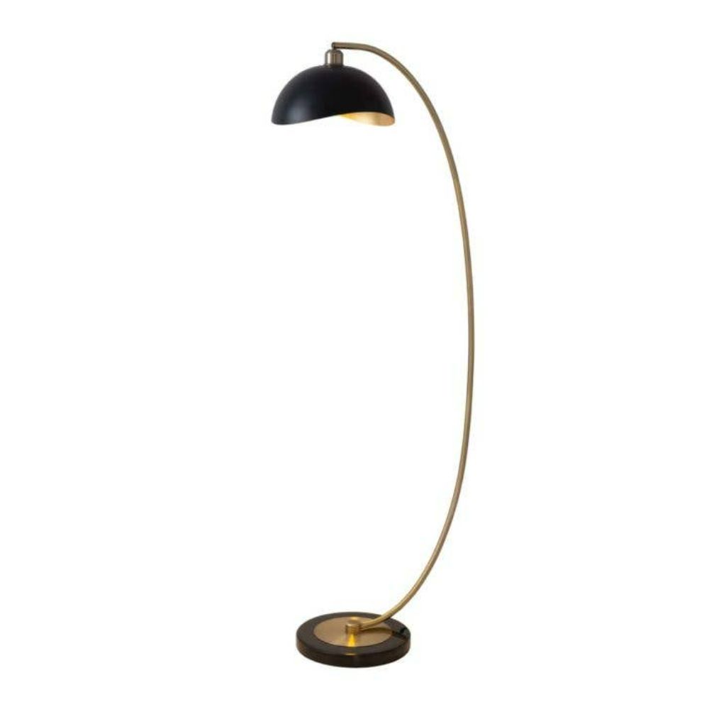 Nova Lighting 2110744BG Luna Bella 60" Chairside Arc Lamp in Weathered Brass with Matte Black/Gold Leaf Shade and On/Off Step Switch