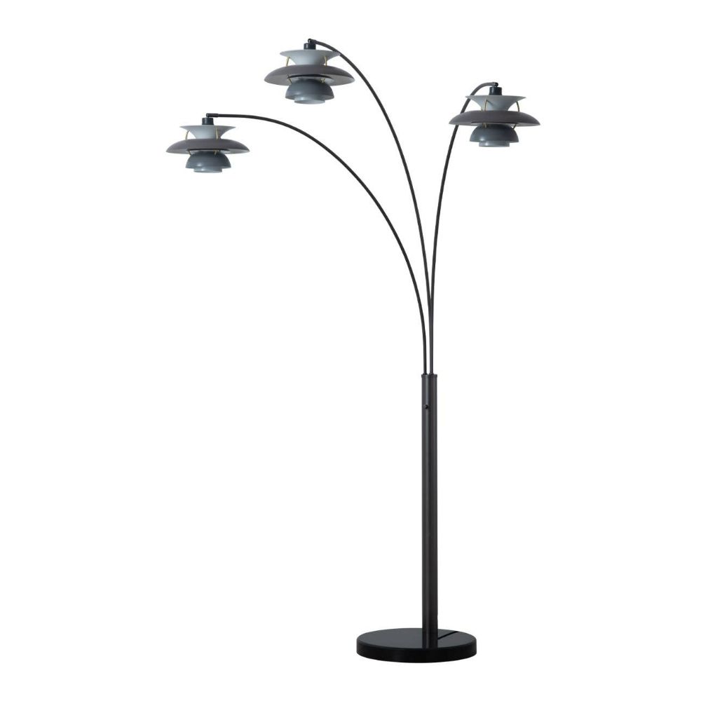 Nova Lighting 2310825GM Palm Springs 83" 3 Light Arc Lamp in Gunmetal and Graytone Shades with Dimmer Switch