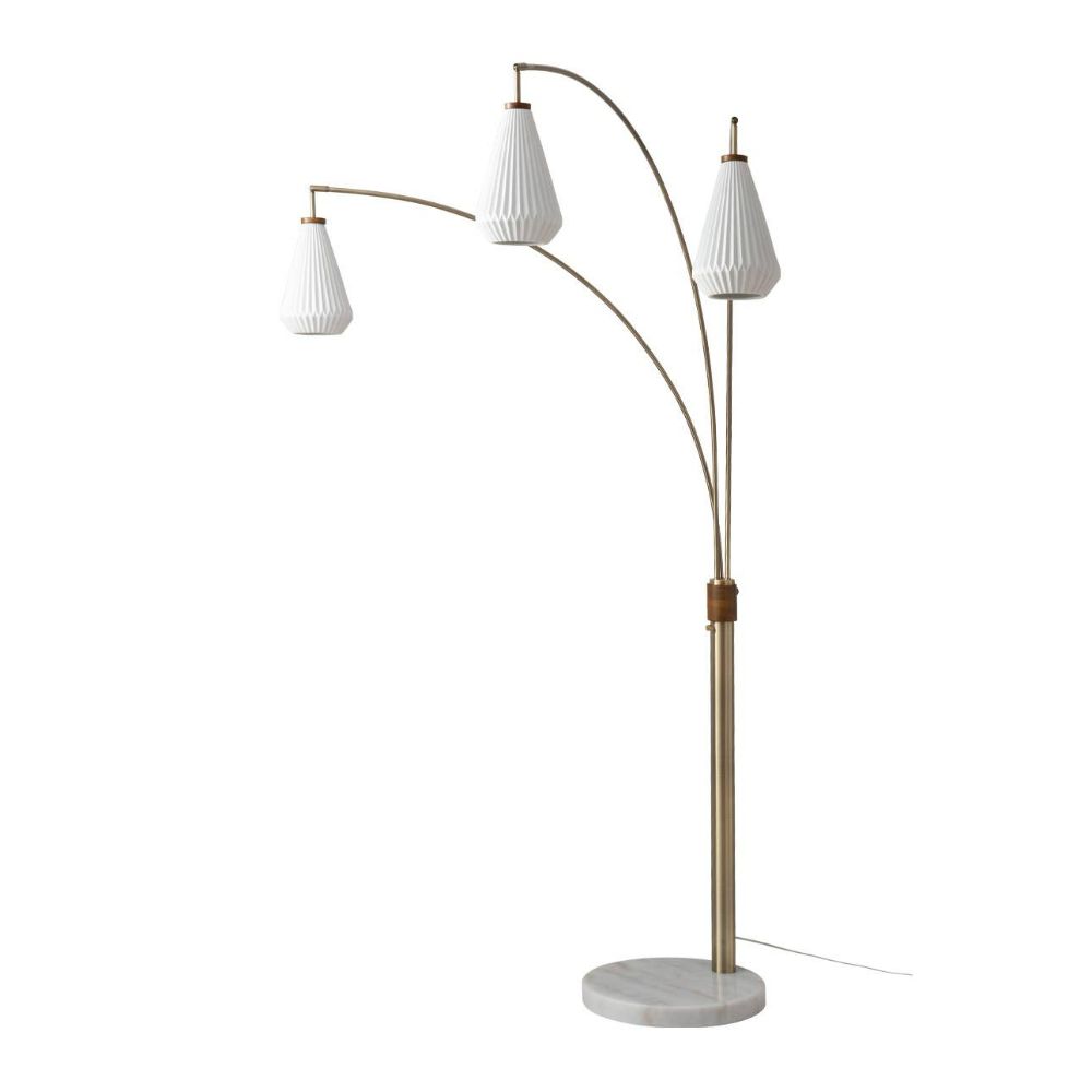 Nova Lighting 237726WB Concord 85" Bone Porcelain 3 Light Arc Lamp in Weathered Brass and Walnut with Dimmer Switch
