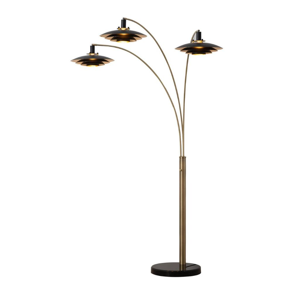 Nova Lighting 2310824WB Rancho Mirage 87" 3 Light Arc Lamp in Weathered Brass with Matte Black/Gold Leaf Shade and Dimmer Switch