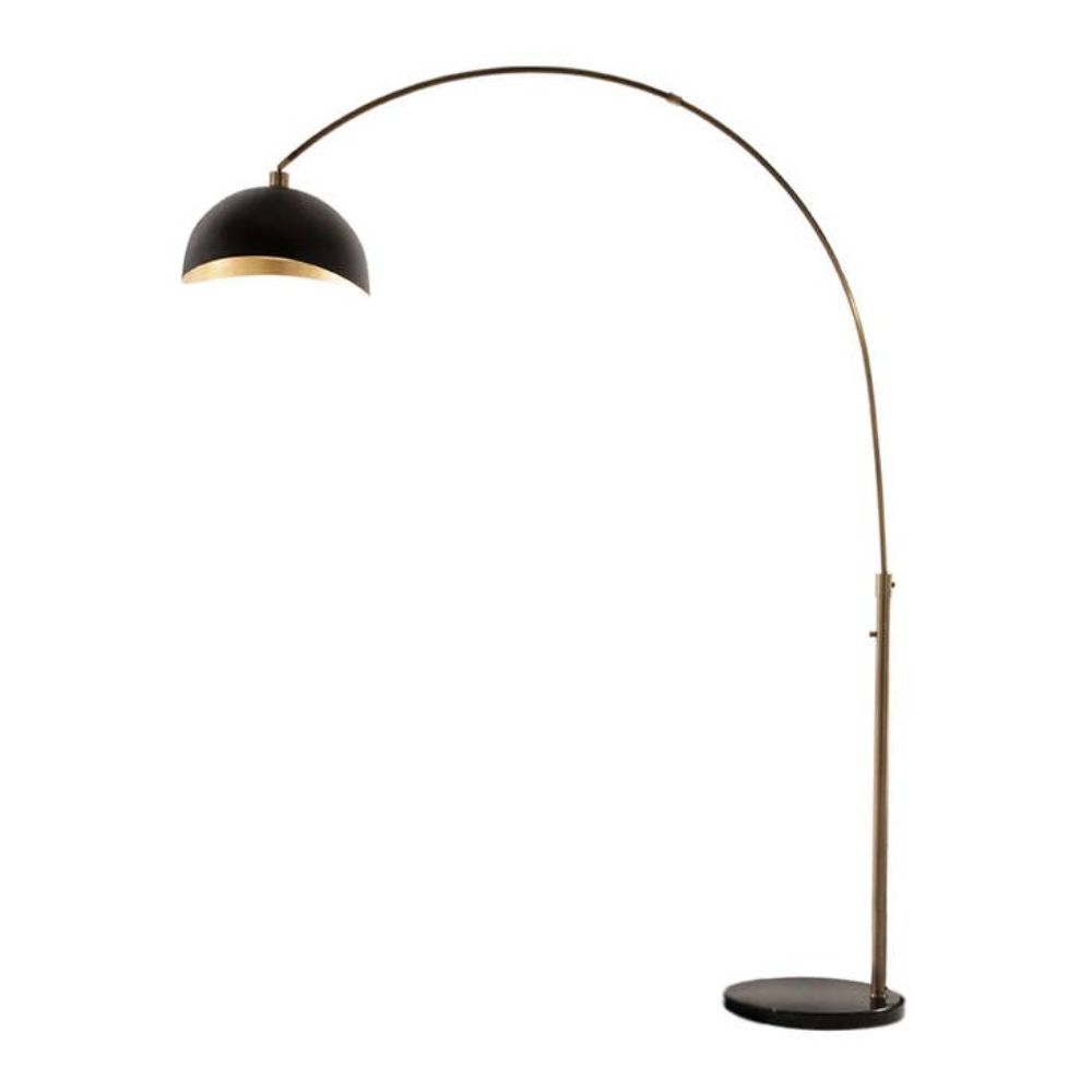 Nova Lighting 2111017 Luna Bella 88" Arc Lamp in Weathered Brass with Matte Black/Gold Leaf Shade and Dimmer Switch