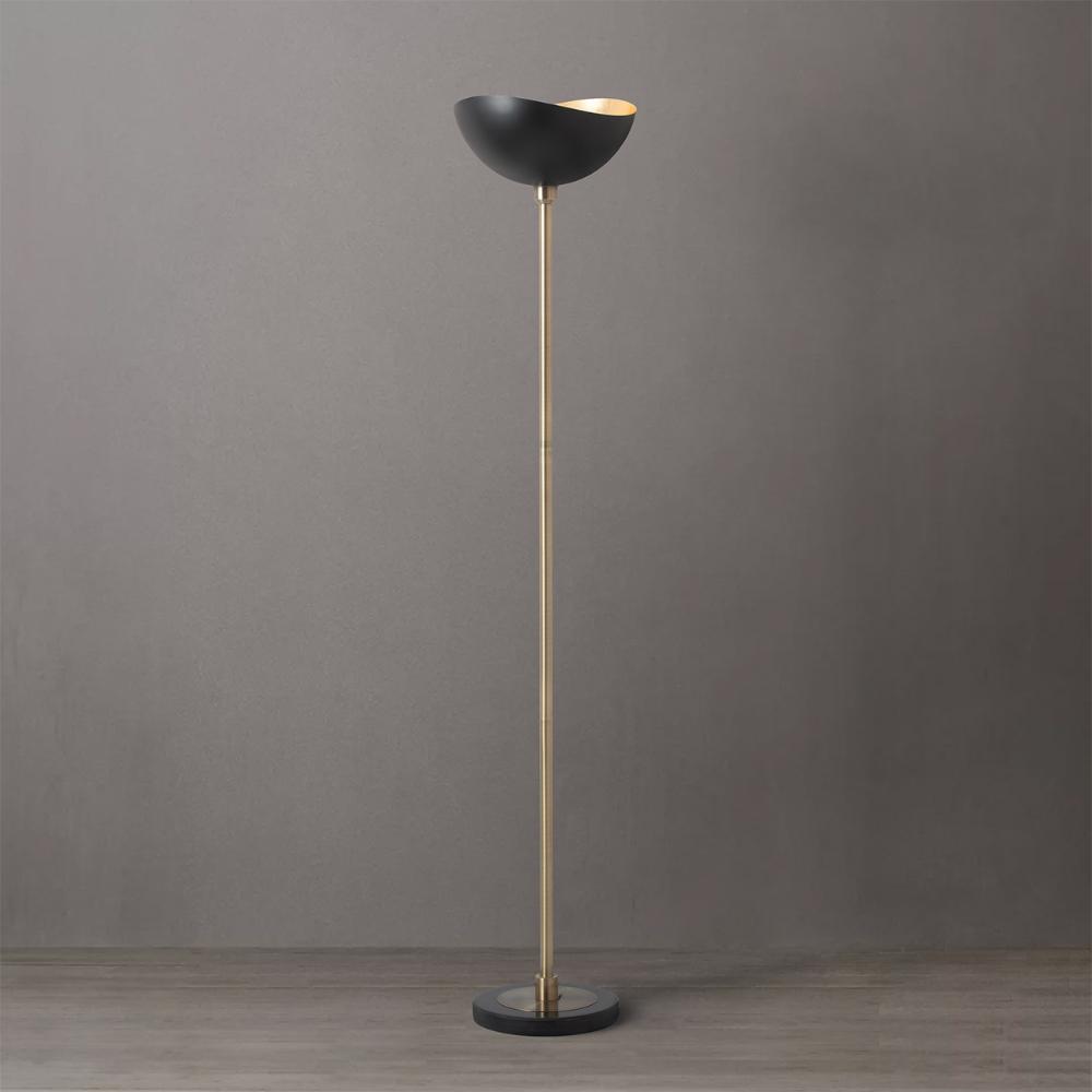Nova Lighting 1510017WB Luna Bella Torchiere Floor Lamp - Matte Black & Gold-Leaf Shade, Weathered Brass, Black Marble Base, Dimmer