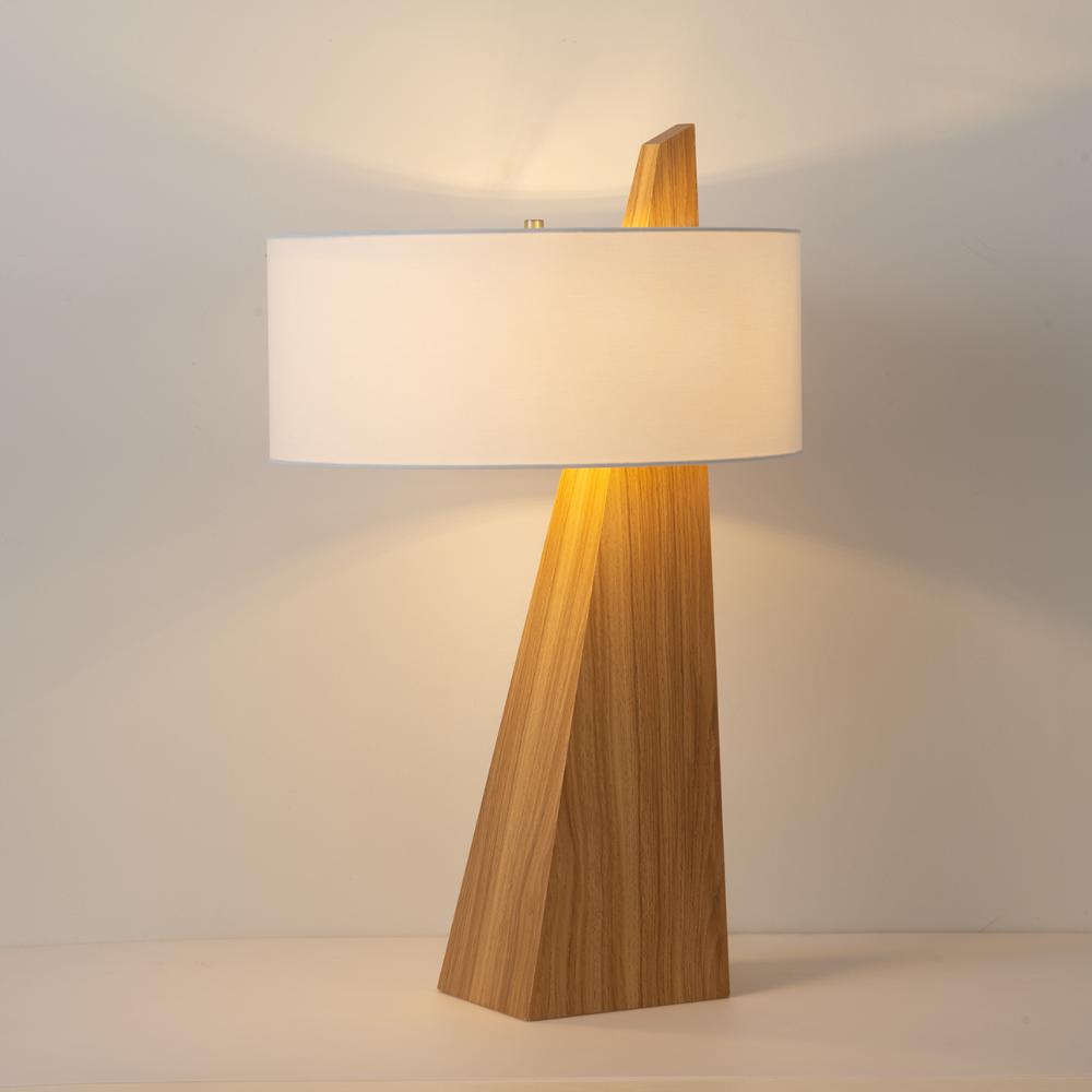 Nova Lighting 11891LW Obelisk Floor Lamp - Natural Ash Wood Finish, White Cotton-Linen Shade