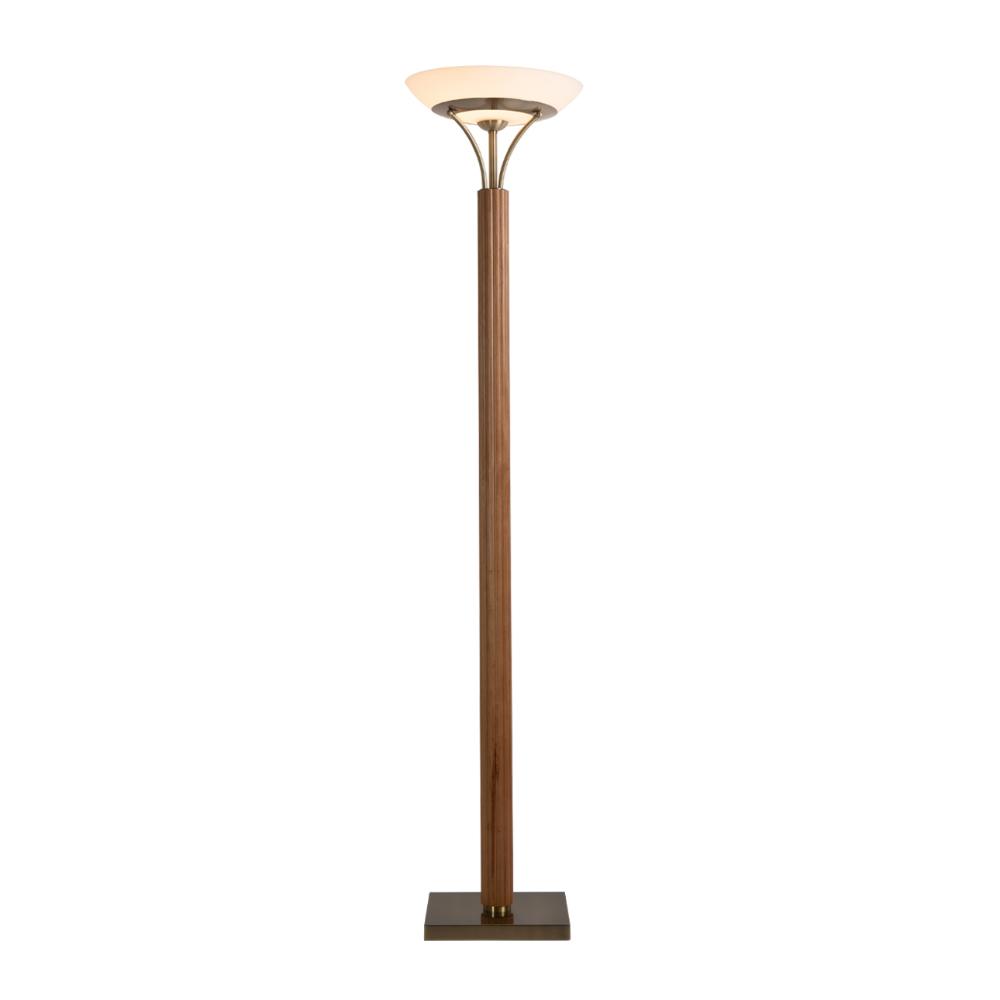 Nova Lighting 1510832LW Tambo Torchiere Floor Lamp - Natural Ash Wood Finish, Weathered Brass, Dimmer
