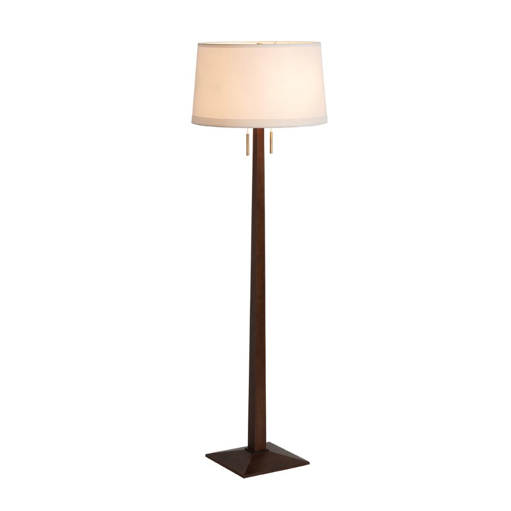 Nova Lighting 2010251DW Taper Floor Lamp - Dark Walnut Wood Finish, Weathered Brass, White Linen Shade, Dimmer