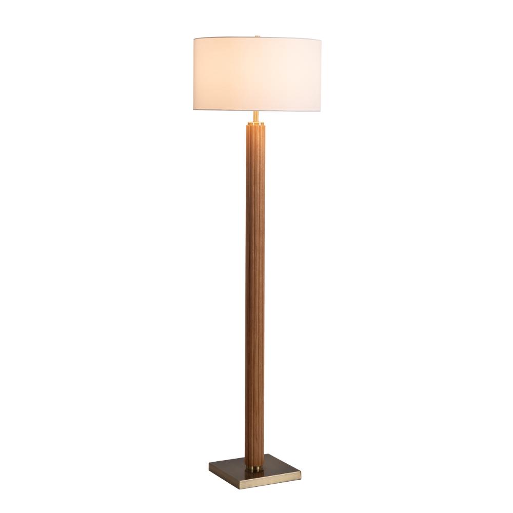 Nova Lighting 2010832LW Tambo Floor Lamp - Natural Ash Wood Finish, Weathered Brass, White Linen Shade, Dimmer