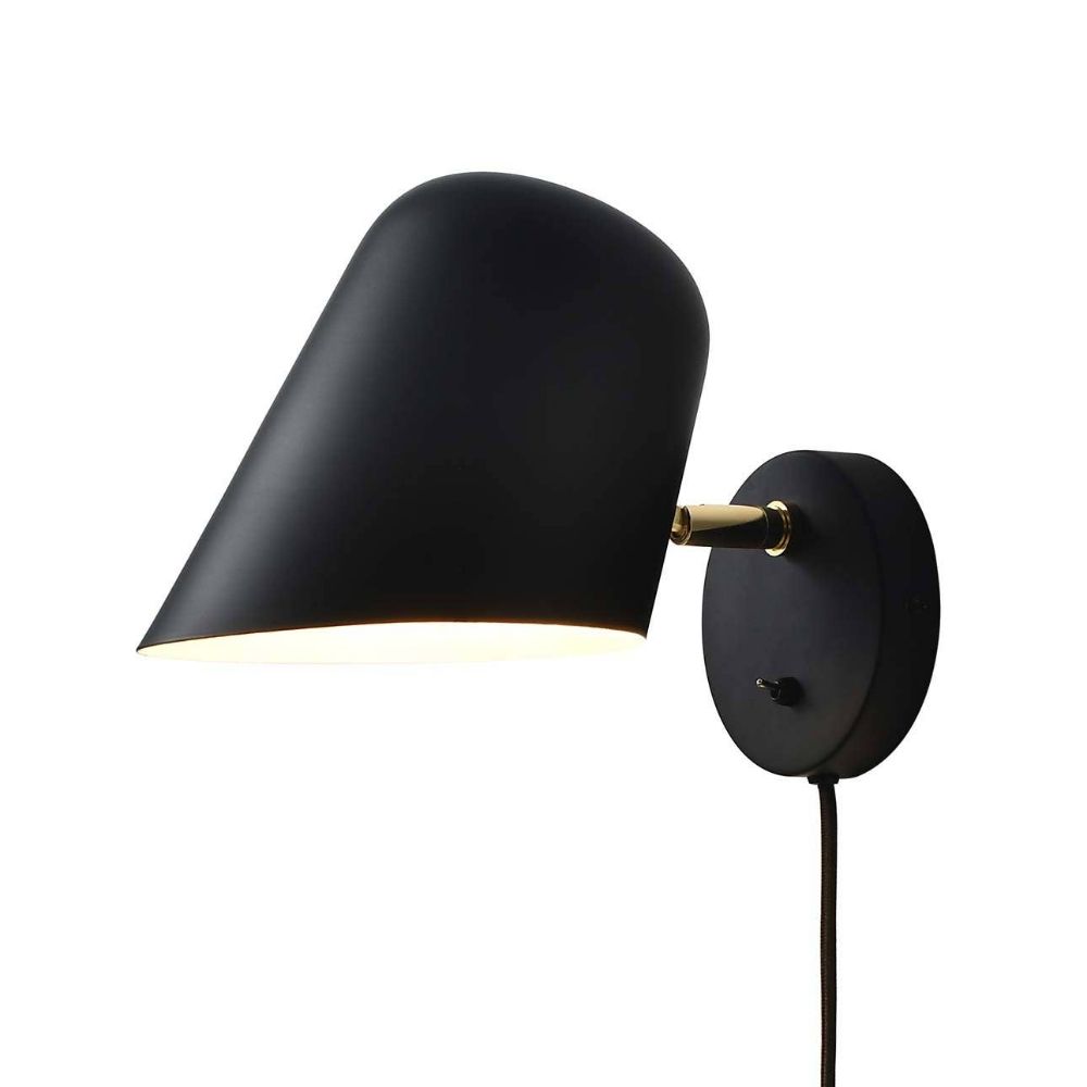 Nova Lighting 3011589MB Culver 7" Plug-in Contemporary sconce in Matte Black with On/Off Switch for Bedroom Livingroom Hallway Brass