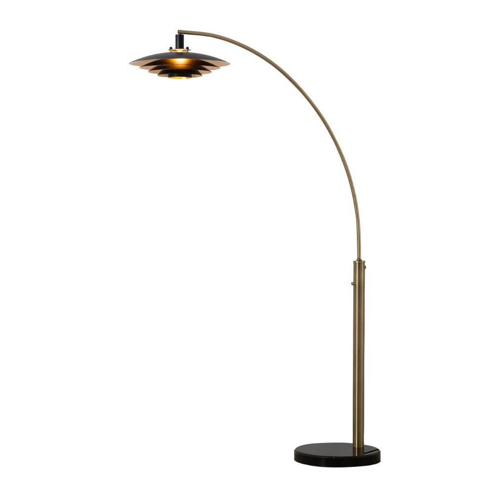 Nova Lighting 2110824WB Rancho Mirage 83" 1 Light Arc Lamp in Weathered Brass with Matte Black/Gold Leaf Shade and Dimmer Switch