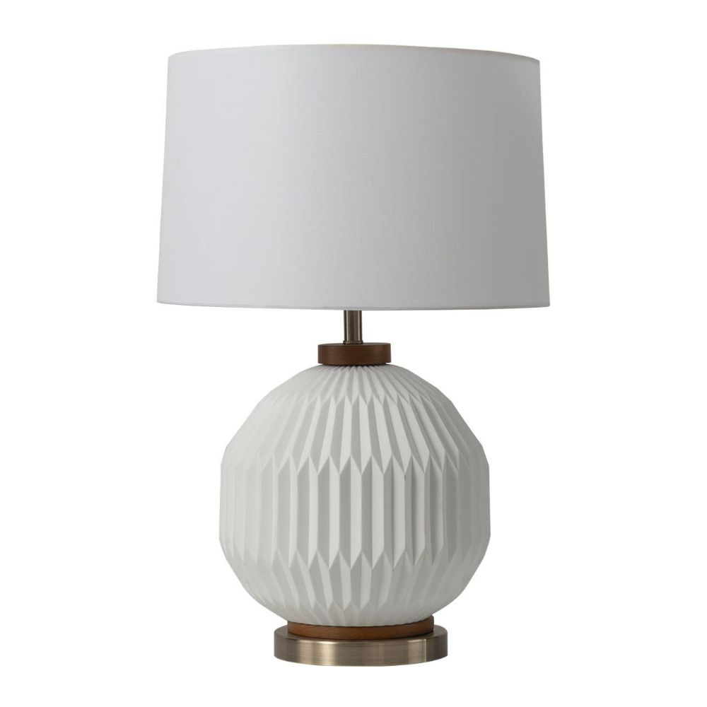 Nova Lighting 107224WB Moraga 24" Bone Porcelain Table Lamp in Weathered Brass and Walnut with nightlight feature and 4-Way Rotary Switch