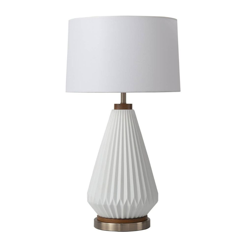 Nova Lighting 107226WB Concord 28" Bone Porcelain Table Lamp in Weathered Brass and Walnut with nightlight feature and 4-Way Rotary Switch