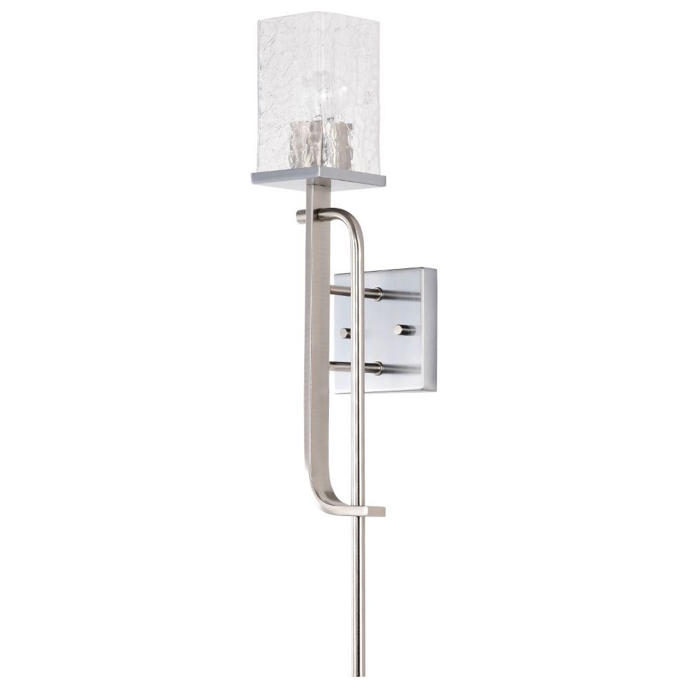 Nuvo 60-7747 Terrace 1 Light Wall Sconce; Polished Nickel Finish; Crackel Glass