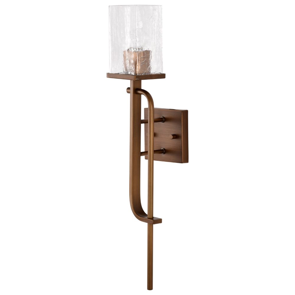 Nuvo 60-7749 Terrace 1 Light Wall Sconce; Natural Brass Finish; Crackel Glass