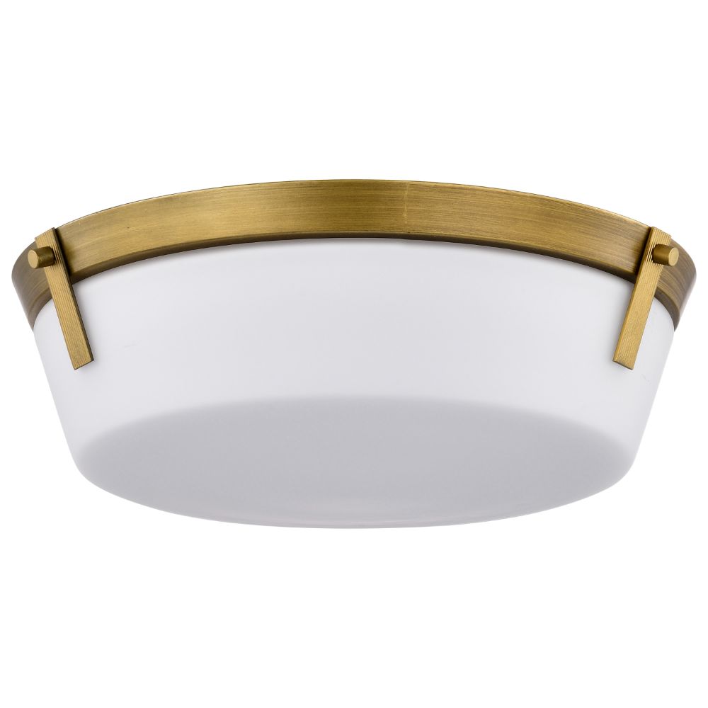 Nuvo 60-7750 Rowen 3 Light Flush Mount; Natural Brass Finish; Etched White Glass