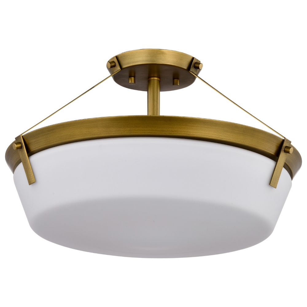 Nuvo 60-7752 Rowen 4 Light Semi Flush; Natural Brass Finish; Etched White Glass