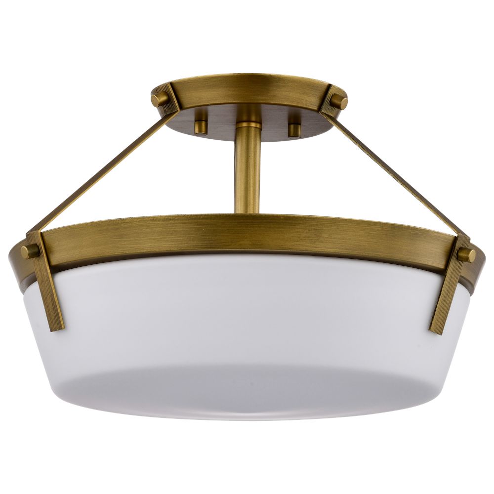 Nuvo 60-7753 Rowen 3 Light Semi Flush; Natural Brass Finish; Etched White Glass