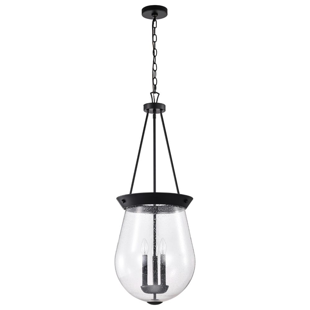 Nuvo 60-7803 Boliver 3 Light Pendant; 14 Inches; Matte Black Finish; Clear Seeded Glass