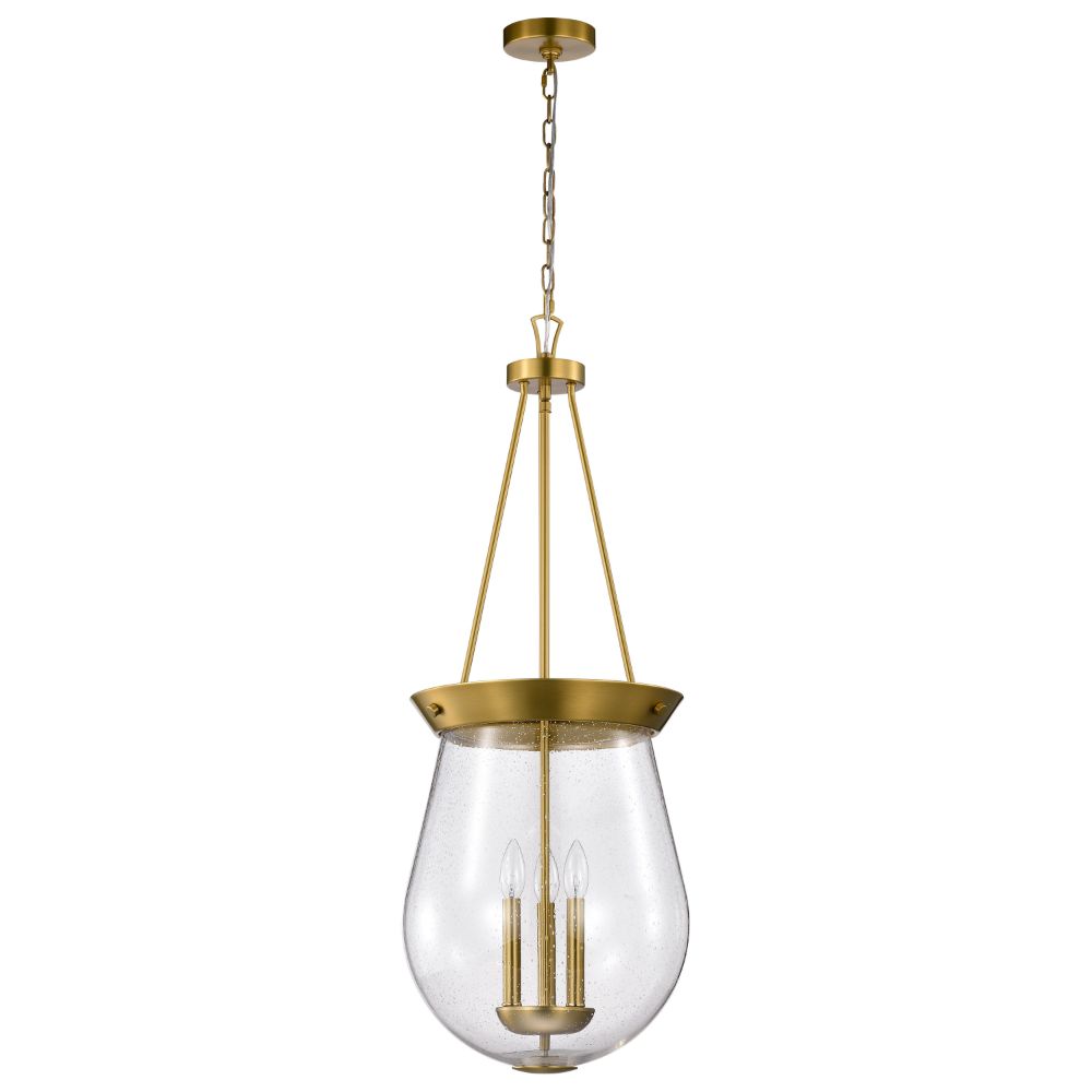 Nuvo 60-7804 Boliver 3 Light Pendant; 14 Inches; Vintage Brass Finish; Clear Seeded Glass
