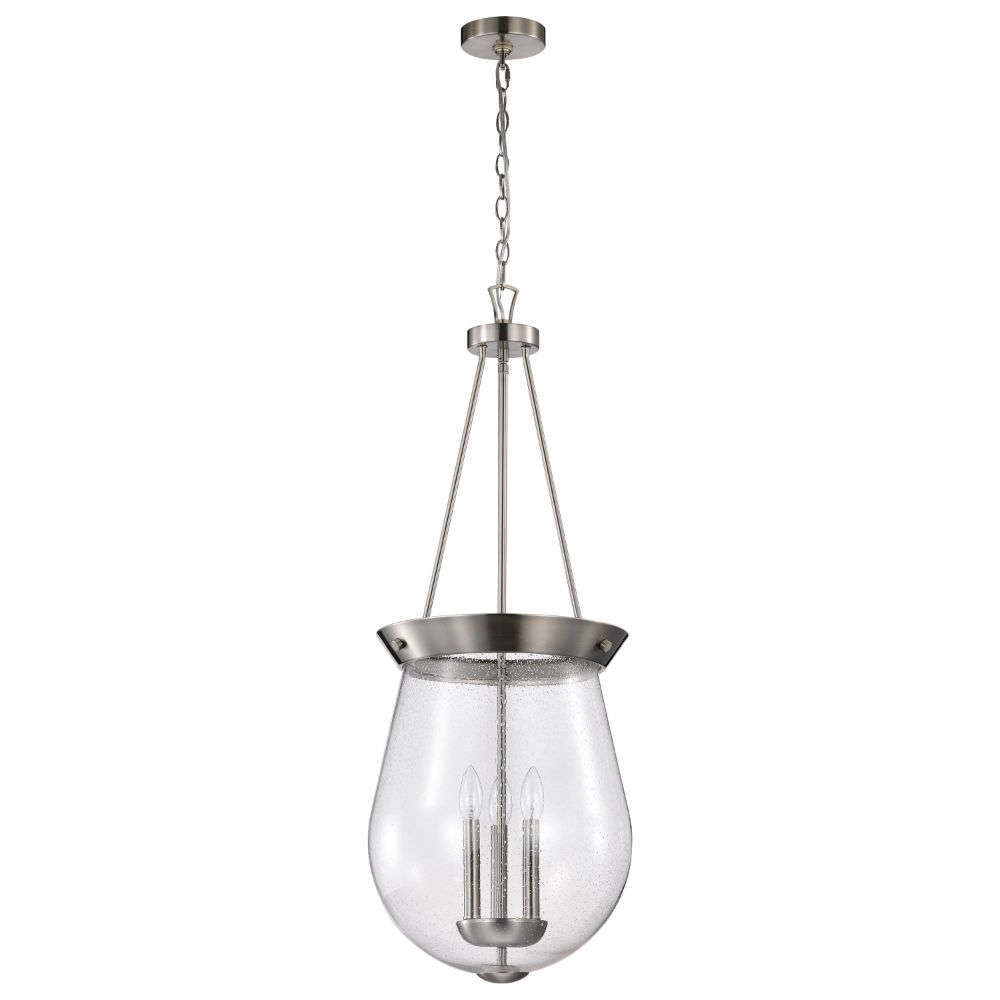 Nuvo 60-7805 Boliver 3 Light Pendant; 14 Inches; Brushed Nickel Finish; Clear Seeded Glass
