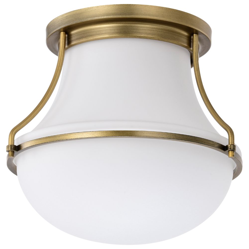 Nuvo 60-7860 Valdora 1 Light Flush Mount; 10 Inches; Natural Brass Finish; White Opal Glass