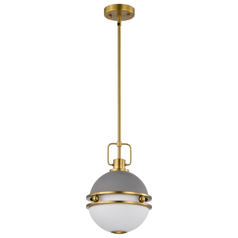 Nuvo 60-7875 Everton 1 Light Pendant; 10 Inches; Matte Gray & Brass Finish; Etched Opal Glass