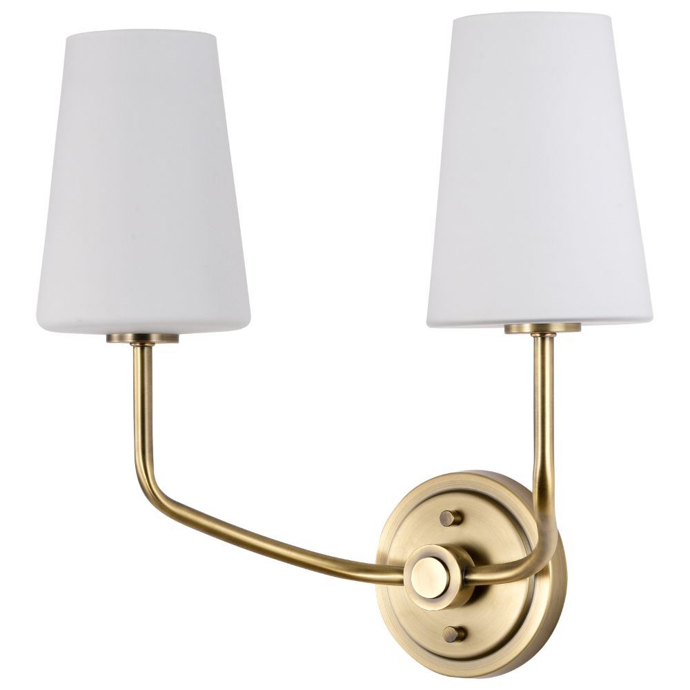 Nuvo 60-7882 Cordello 2 Light Sconce; Vintage Brass Finish; Etched White Opal Glass