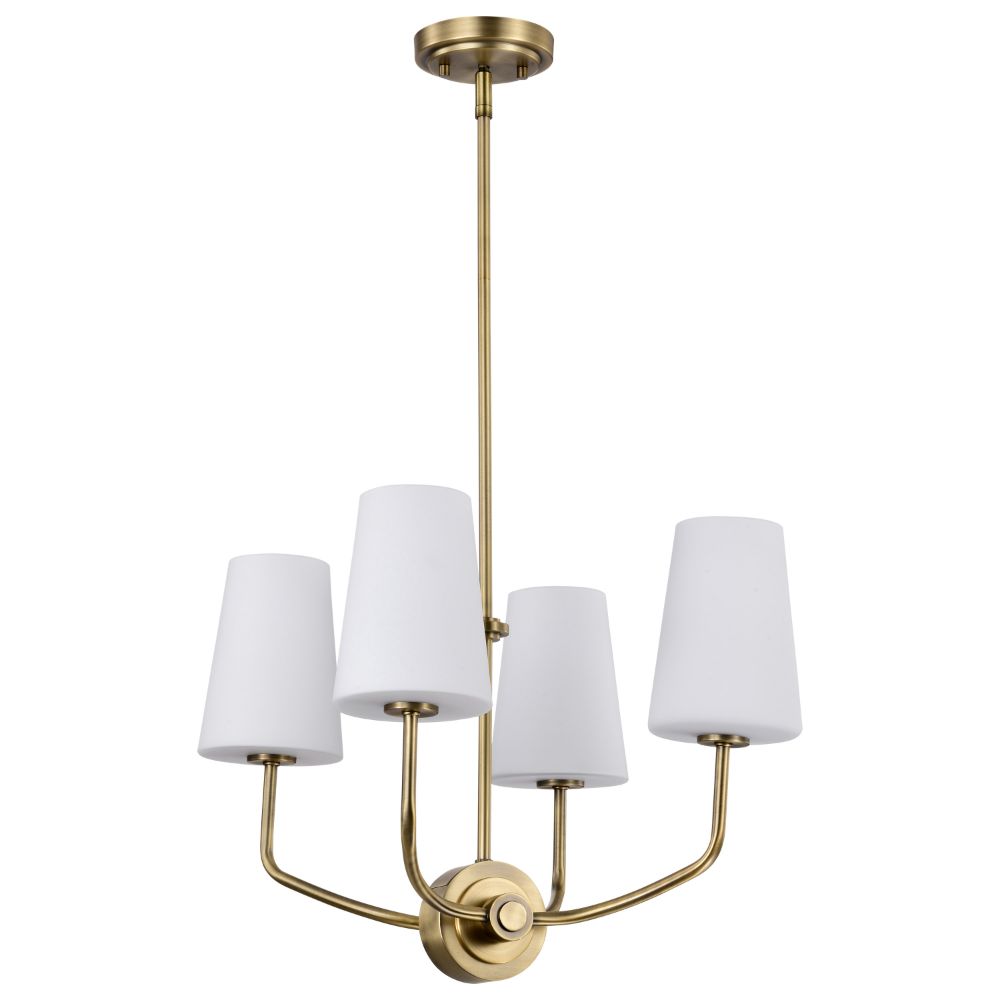 Nuvo 60-7884 Cordello 4 Light Chandelier; Vintage Brass Finish; Etched White Opal Glass