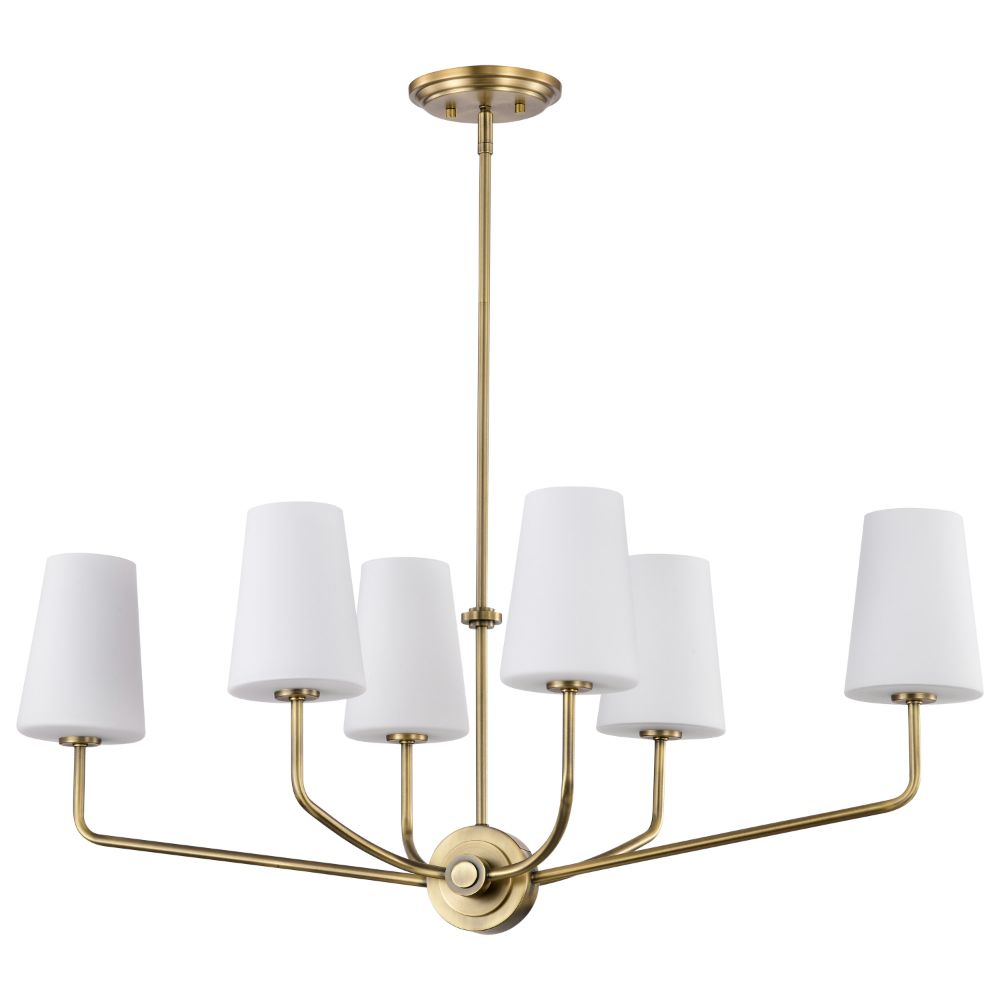 Nuvo 60-7886 Cordello 6 Light Island Pendant; Vintage Brass Finish; Etched White Opal Glass