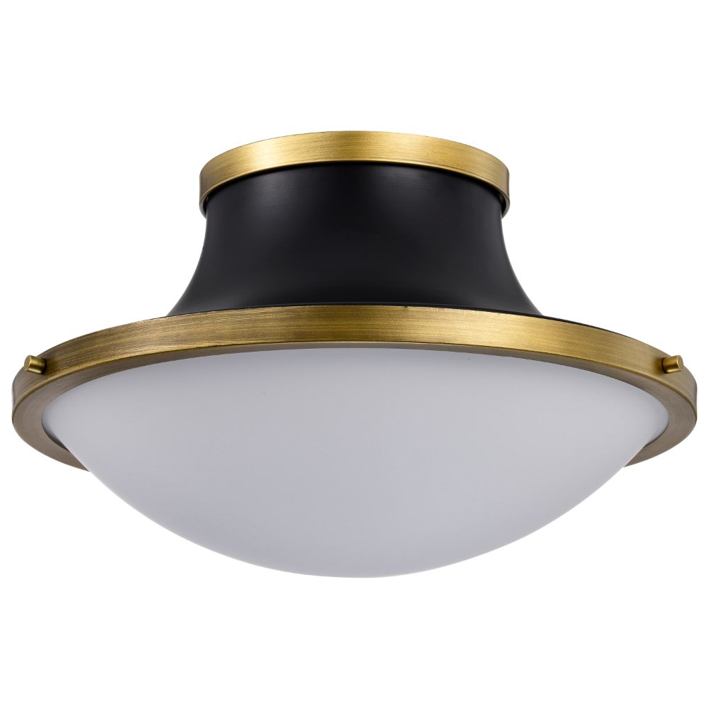 Nuvo 60-7906 Lafayette 1 Light Flush Mount Fixture; 18 Inches; Matte Black Finish with Natural Brass Accents and White Opal Glass