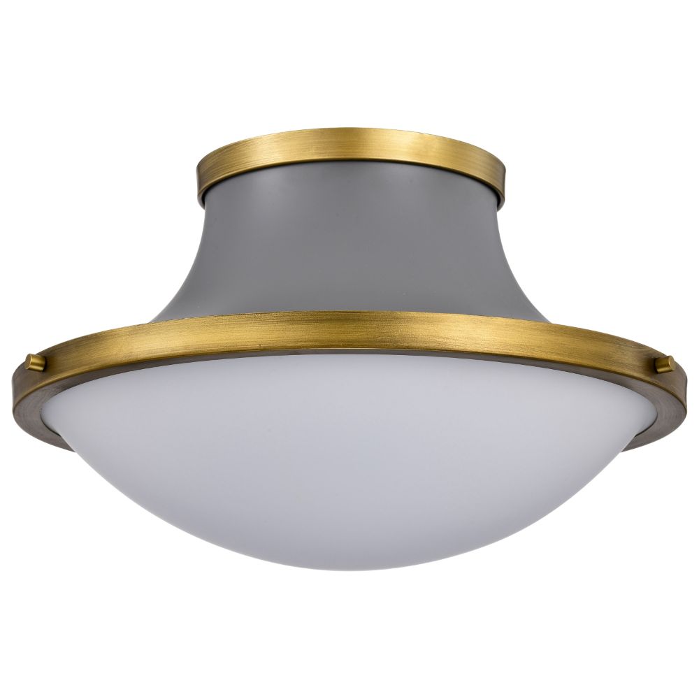 Nuvo 60-7916 Lafayette 1 Light Flush Mount Fixture; 18 Inches; Gray Finish with Natural Brass Accents and White Opal Glass