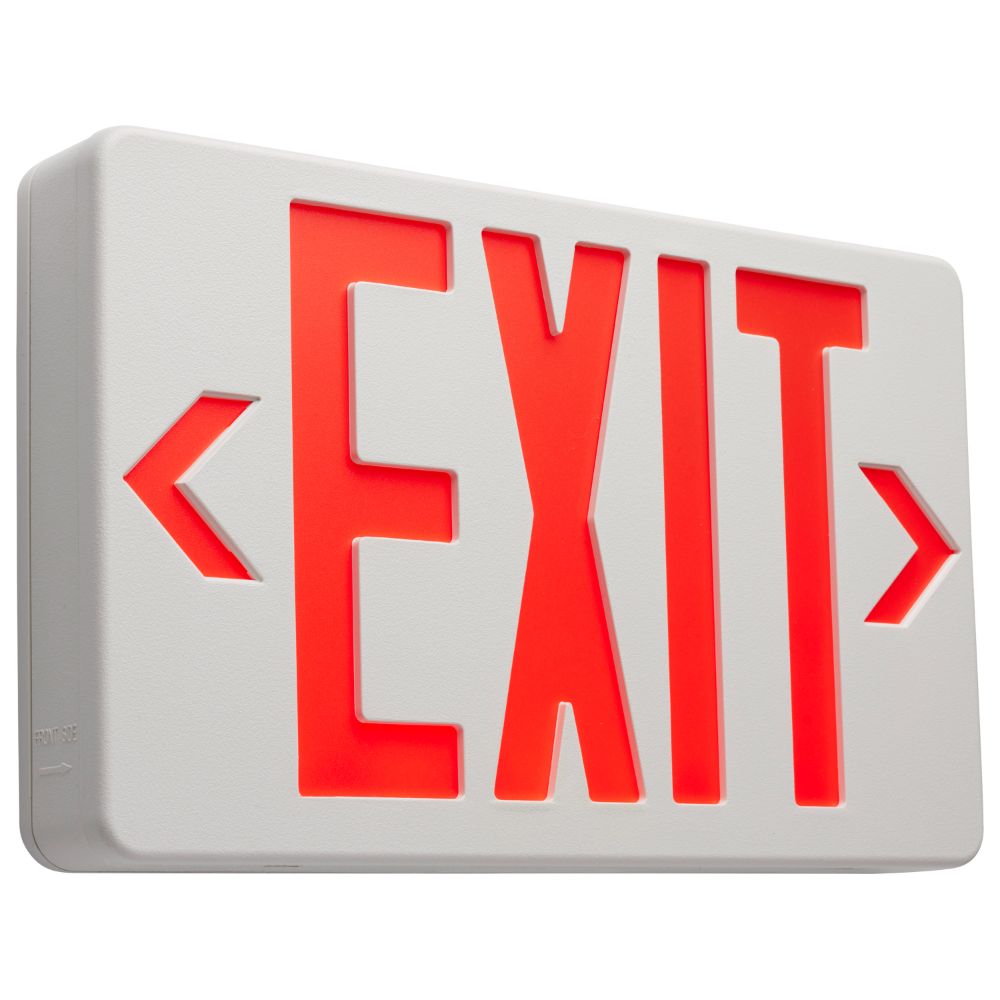 Satco 67-101 Red LED Exit Sign, 90min Ni-Cad backup, 120/277V, Single/Dual Face, Universal Mounting