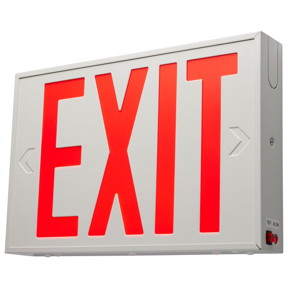 Satco 67-102 Red LED Exit Sign, 90min Ni-Cad backup, 120V/277V, Single/Dual Face, Universal Mounting, Steel/NYC