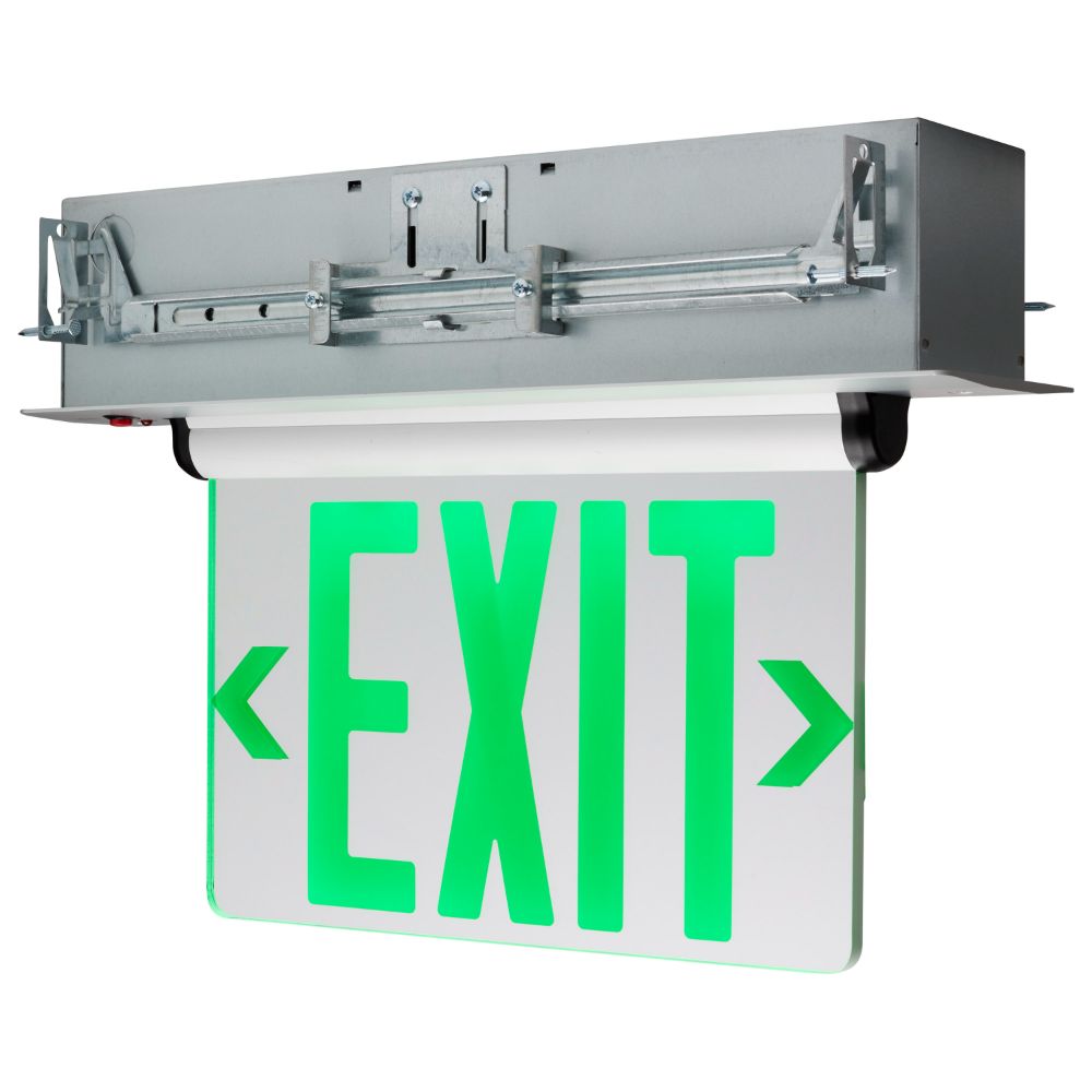 Satco 67-115 Green (Mirror) Edge Lit LED Exit Sign; 2.94 Watts; Dual Face; 120V/277 Volt; Silver Finish