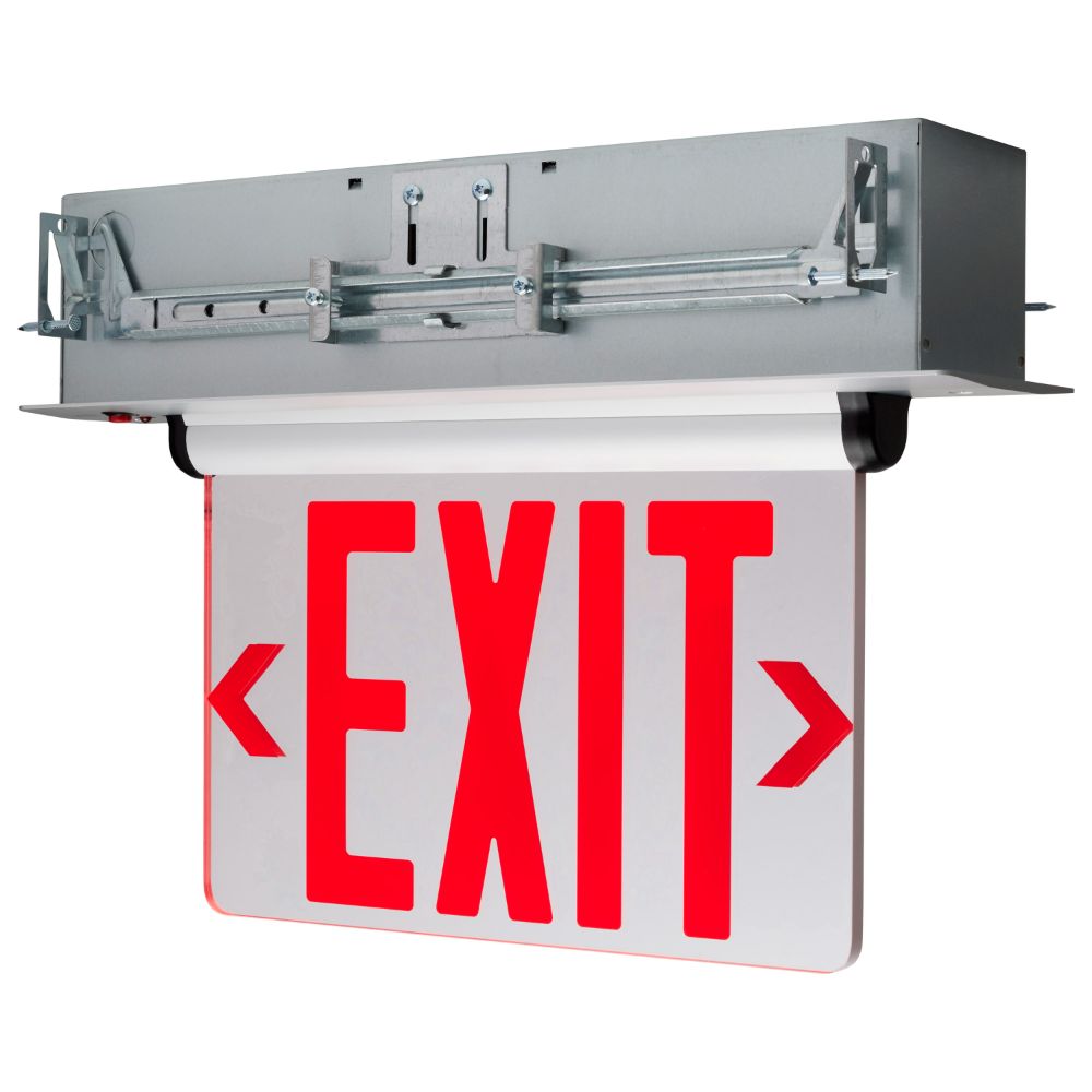 Satco 67-117 Red (Mirror) Edge Lit LED Exit Sign; 3.14 Watt; Dual Face; 120/277 Volts; Silver Finish