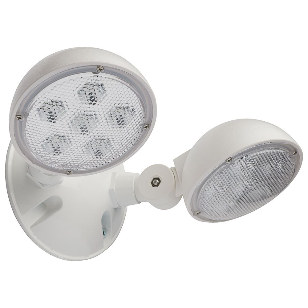 Satco 67-137 Remote Emergency Light; Low-Voltage Backup; Double Head, White Finish, Wet Location Rated