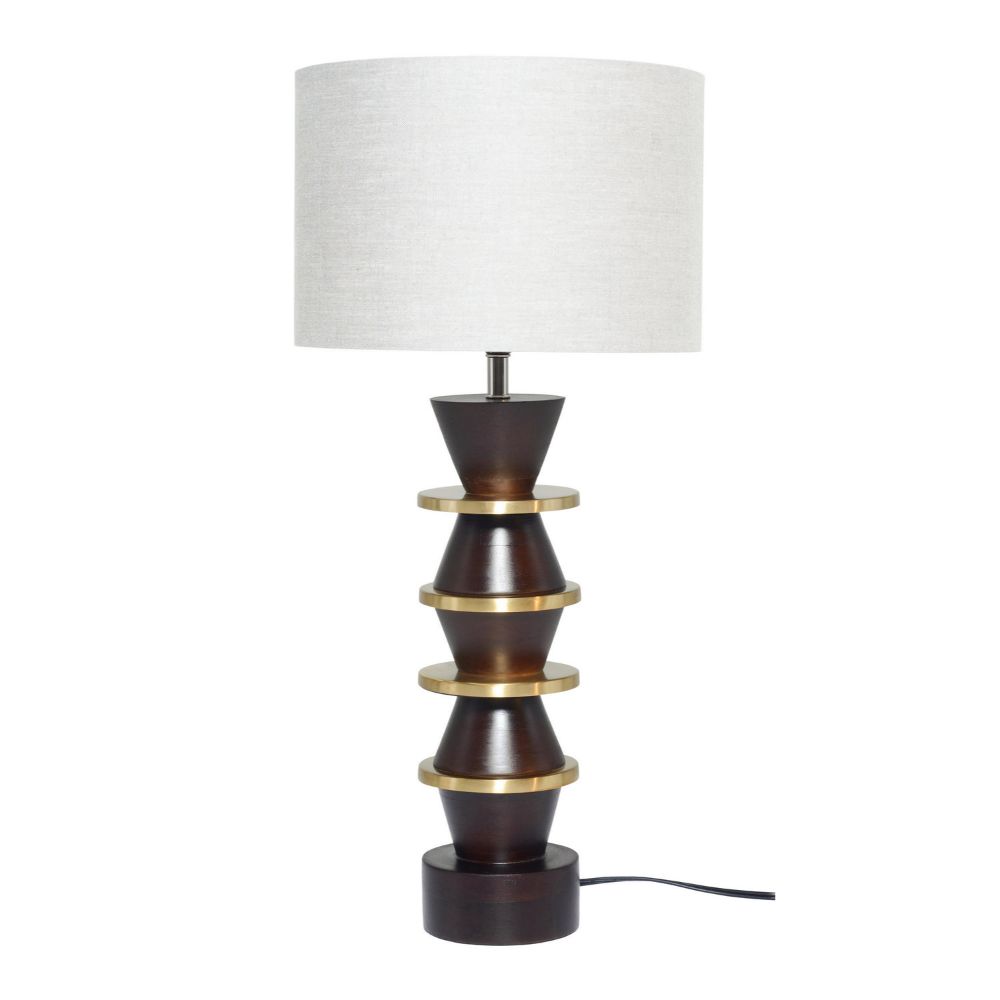 Nuevo HGCO136 Florine White Linen Shade with Mango Wood Base Table Light in Matte White / Brown