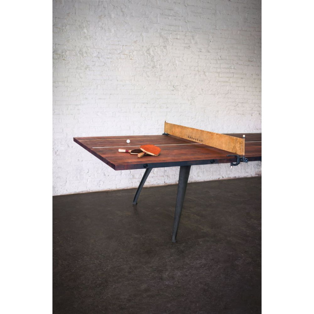 District Eight HGDA494 Ping Pong Table Gaming Table with Burnt Umber Reclaimed Wood Top and Black Cast Iron Base in Matte Burnt Umber