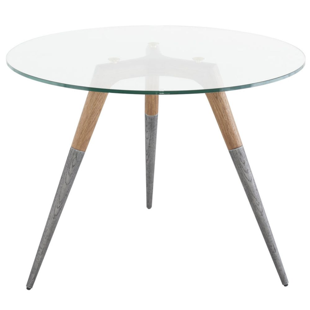 District Eight HGDA642 Assembly Bistro Table with Hard Fumed Oak Frame and Clear Tempered Glass Top in Matte Hard Fumed